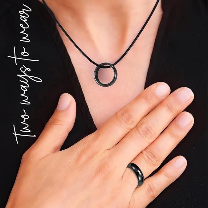 Rings for Women Men Unisex Black Rings Anxiety Balance Stone - Rugged Lizard