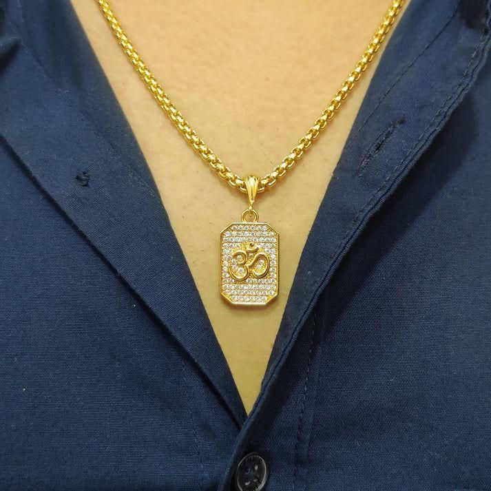 Gold Plated Om Diamond Pendant and Chain - Rugged Lizard