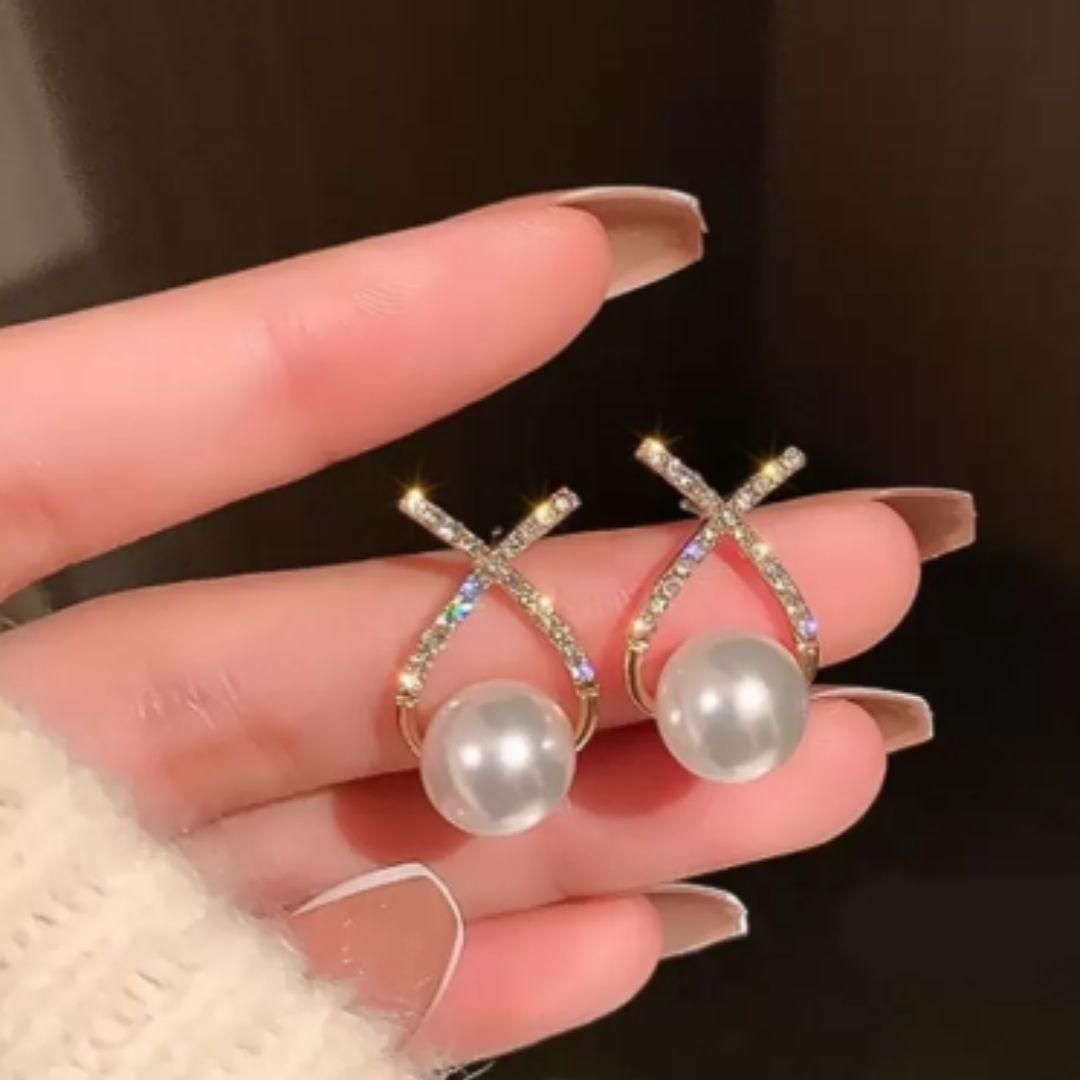 Korean Studded Cross Pearl Stud Earrings - Rugged Lizard