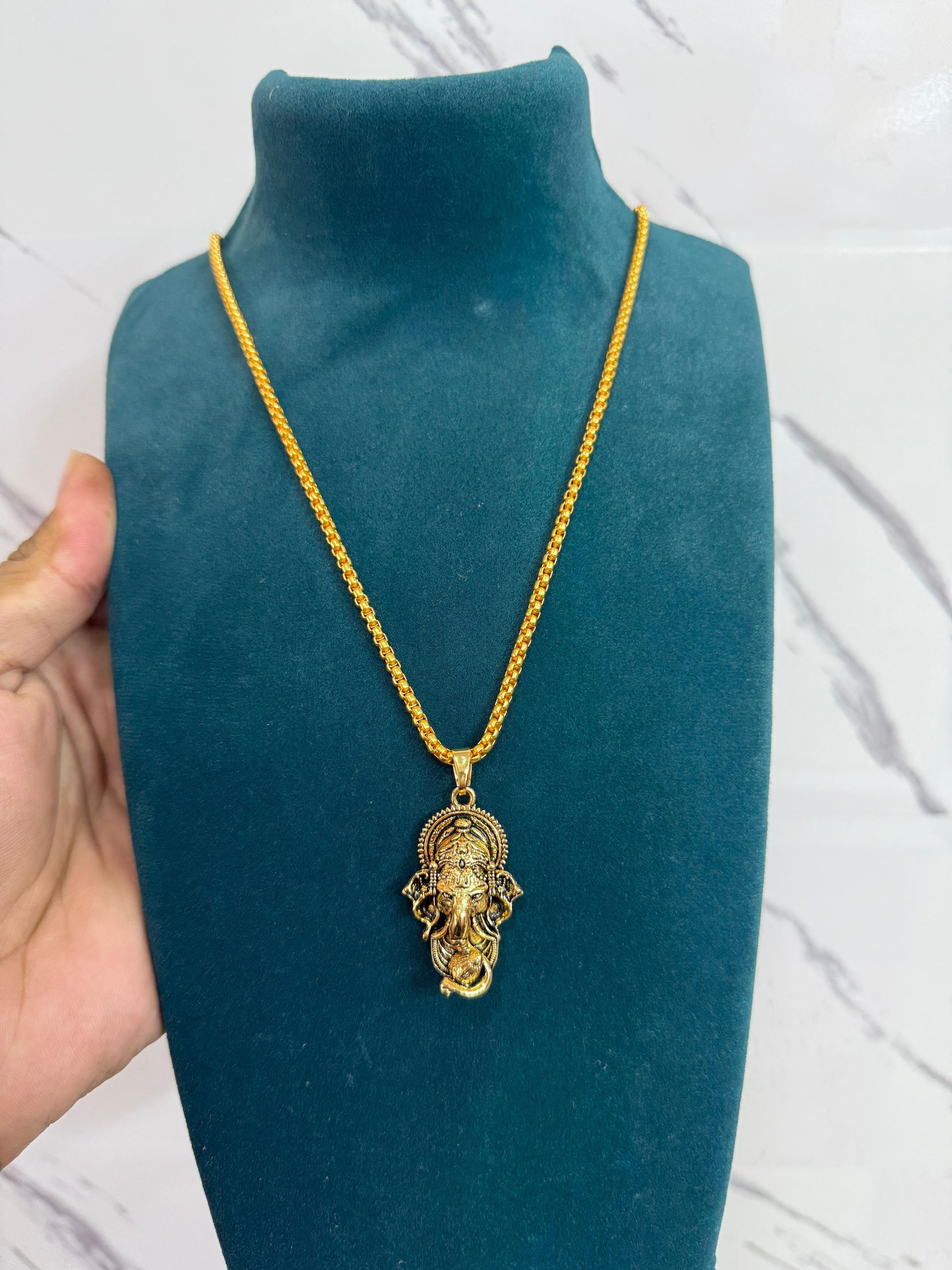 Ganesha Pendant With Snake Chain (Gold) - Rugged Lizard