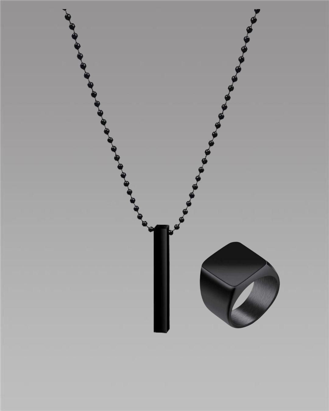 Saizen black vertical bar pendant with ring for boys and mens - Rugged Lizard