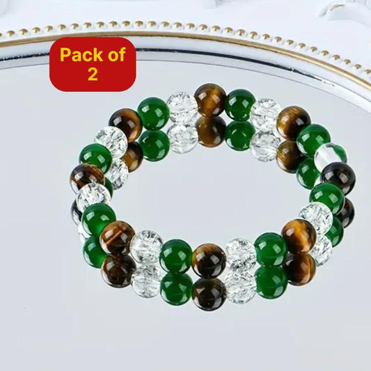 Relaxing Success Enhancing Prosperity & Abundance Beaded Stretch Unisex Bracelet (Pack of 2) - Rugged Lizard