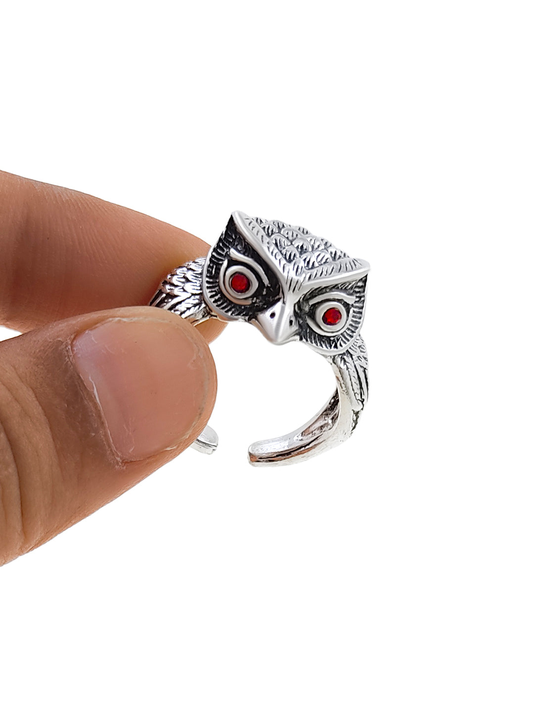 Saizen Silver Rings for Men Owl Face Ring - Rugged Lizard