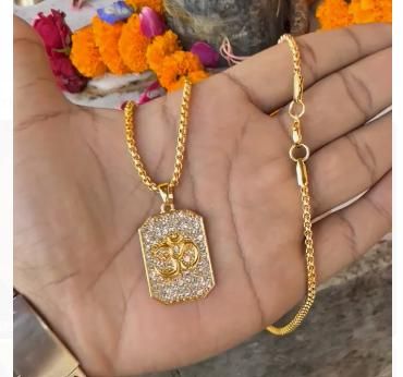 Gold Plated Om Diamond Pendant and Chain - Rugged Lizard