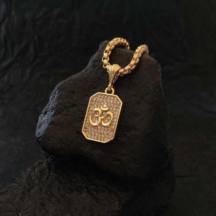 Gold Plated Om Diamond Pendant and Chain - Rugged Lizard