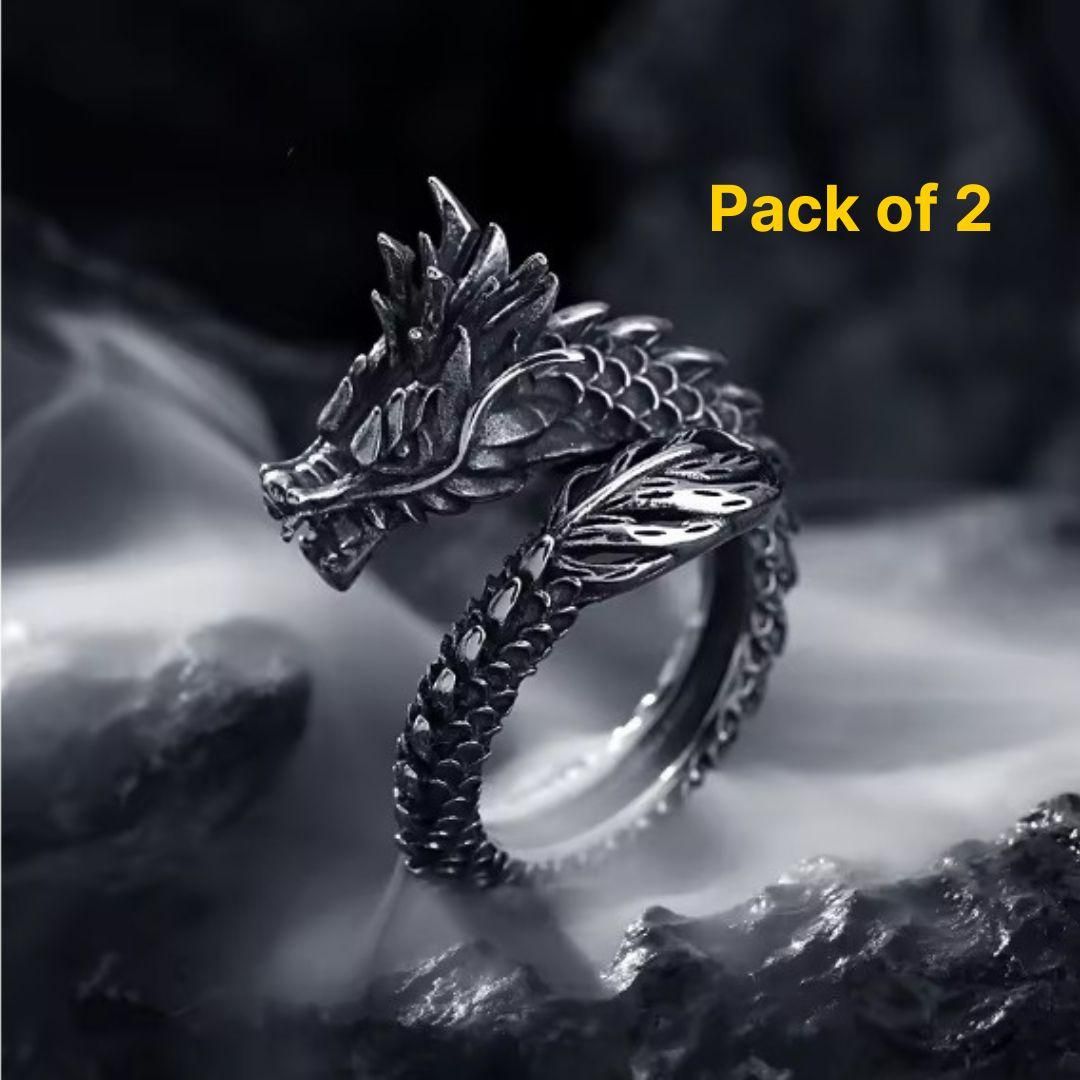 Silver Adjustable Dragon Ring (Pack of 2) - Rugged Lizard