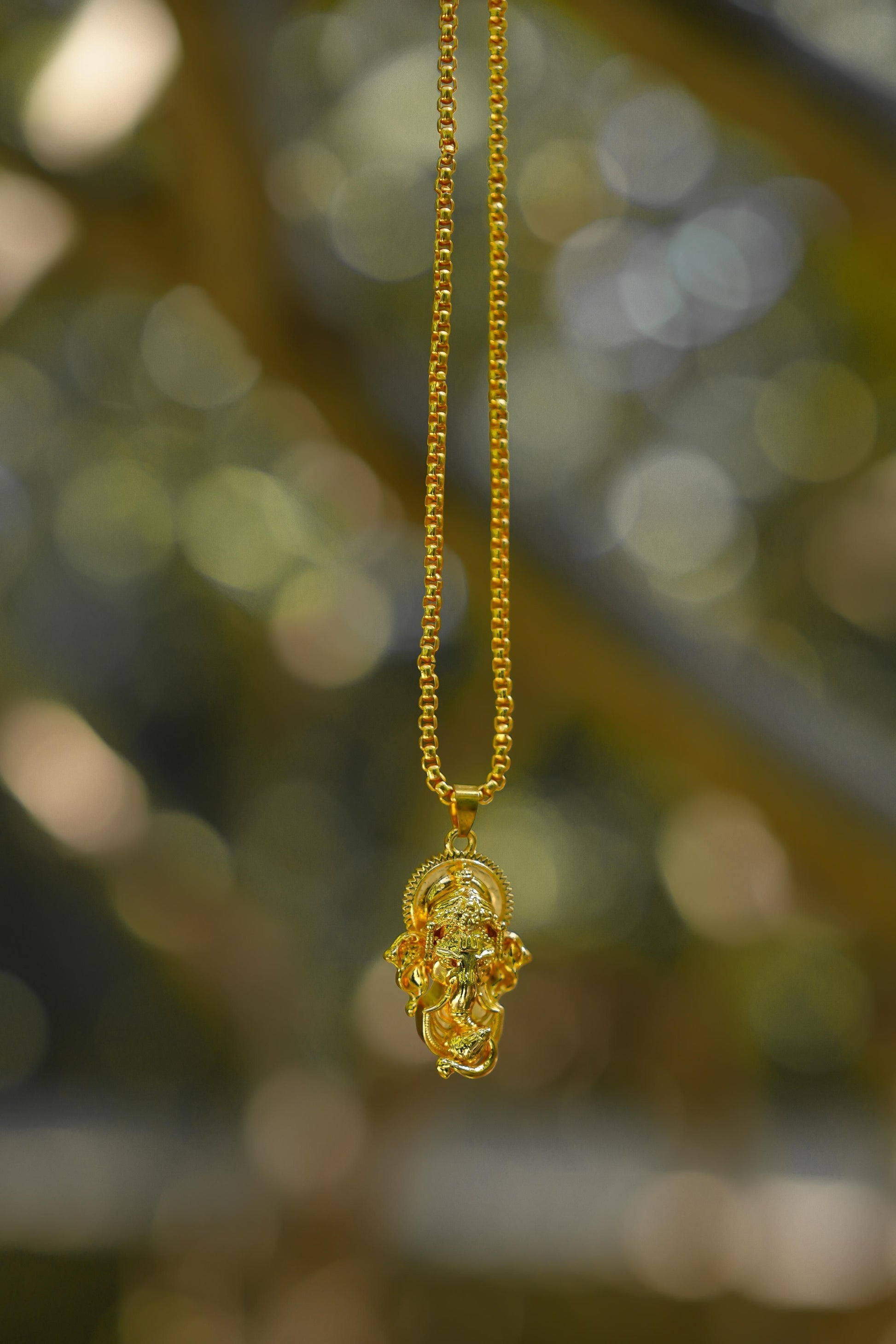 Ganesha Pendant With Snake Chain (Gold) - Rugged Lizard