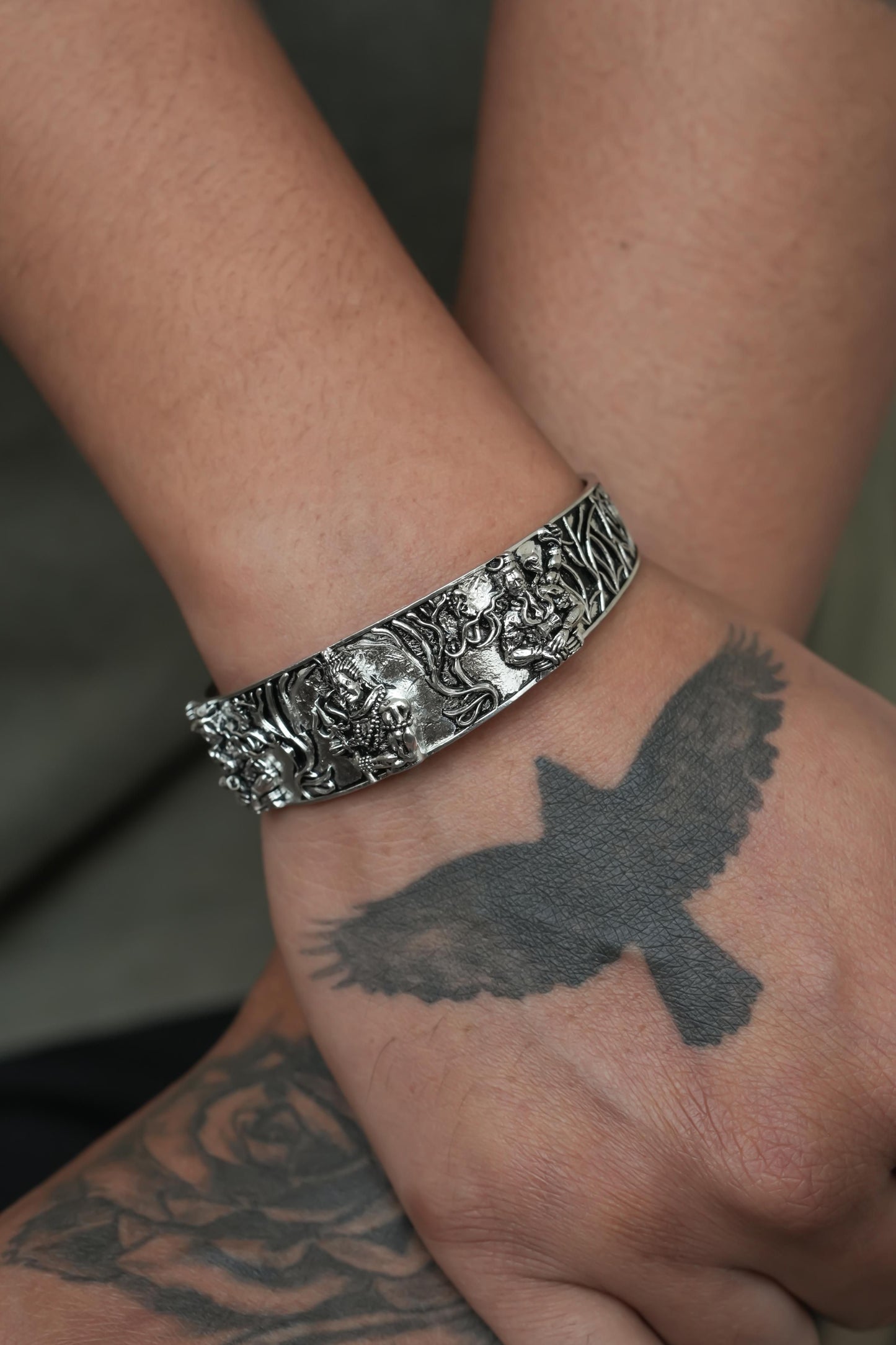 Men's Oxidised Silver Mahakal Bracelet - Rugged Lizard