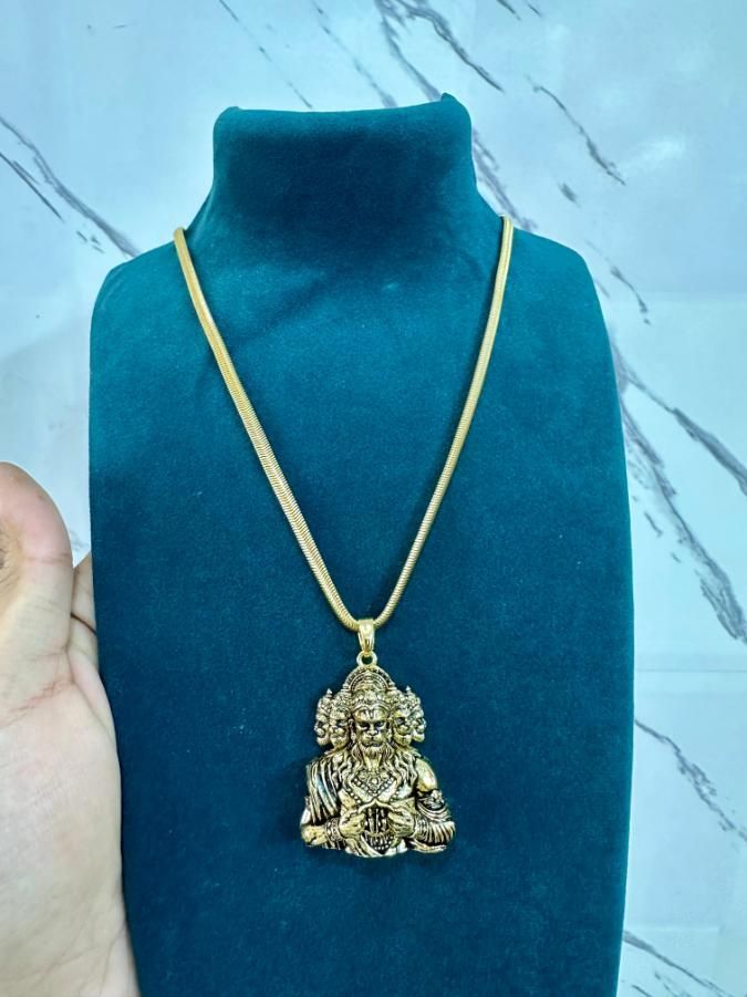 Panchamukhi Hanuman Pendant With Snake Golden Chain - Rugged Lizard