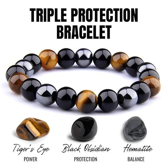 Natural Black Tourmaline Triple Protection Bracelet (Pack of 1) - Rugged Lizard