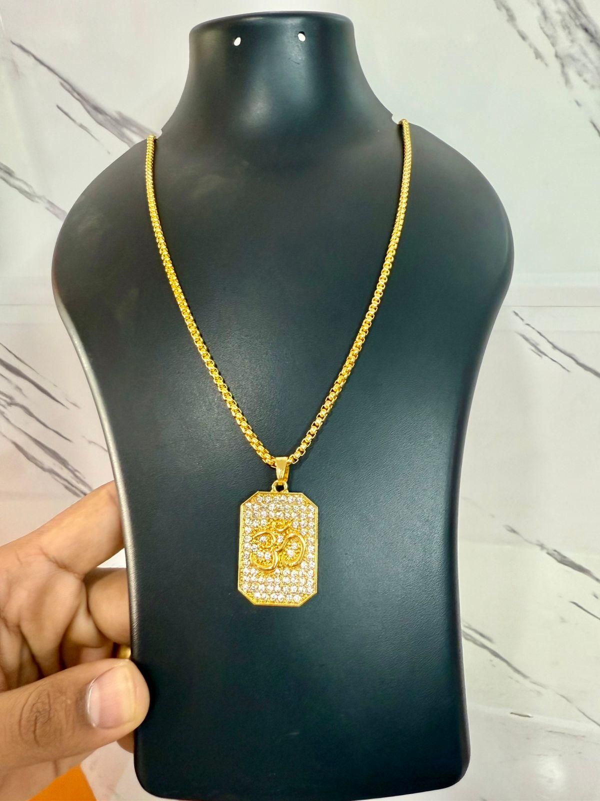 Gold Plated Om Diamond Pendant and Chain - Rugged Lizard