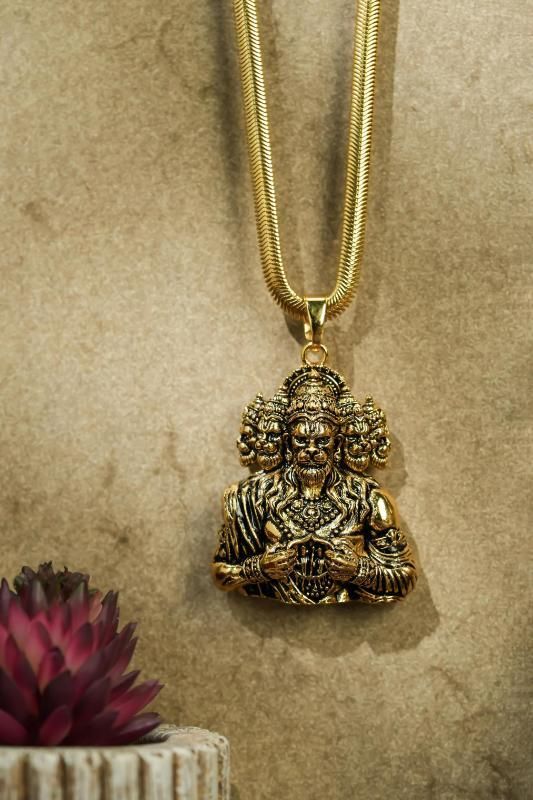 Panchamukhi Hanuman Pendant With Snake Golden Chain - Rugged Lizard