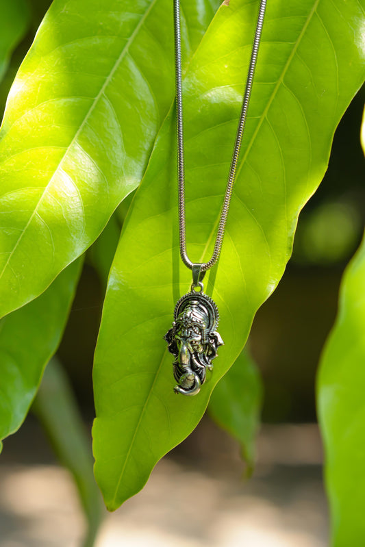 Ganesha Pendant With Snake Chain (Silver) - Rugged Lizard