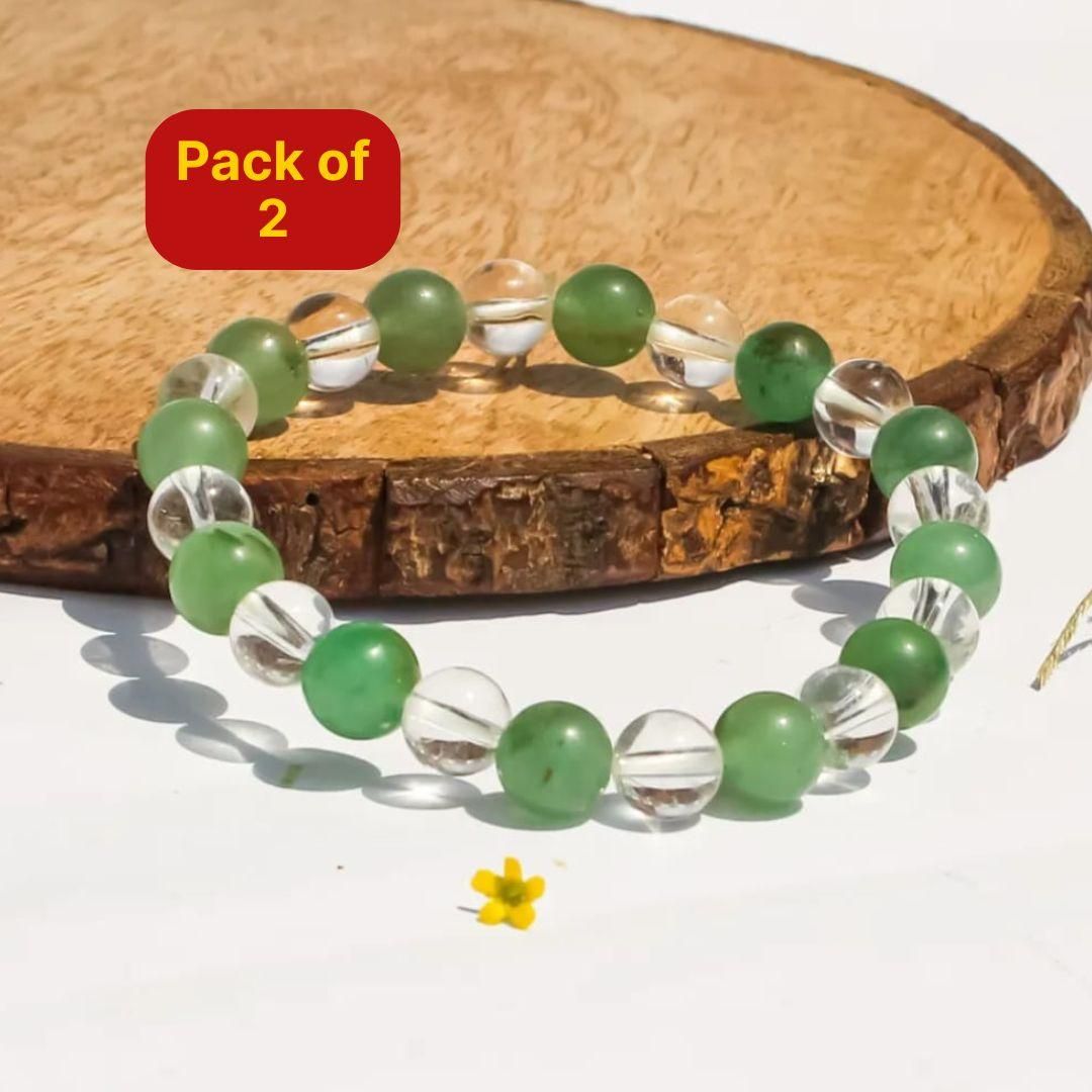 Green Aventurine & Clear Bracelet (Pack of 2) - Rugged Lizard