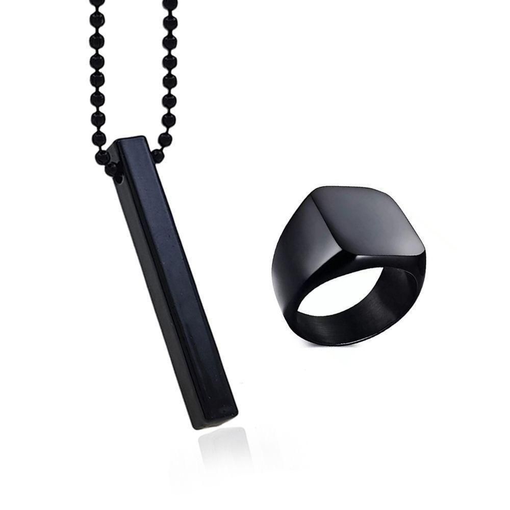 Saizen black vertical bar pendant with ring for boys and mens - Rugged Lizard