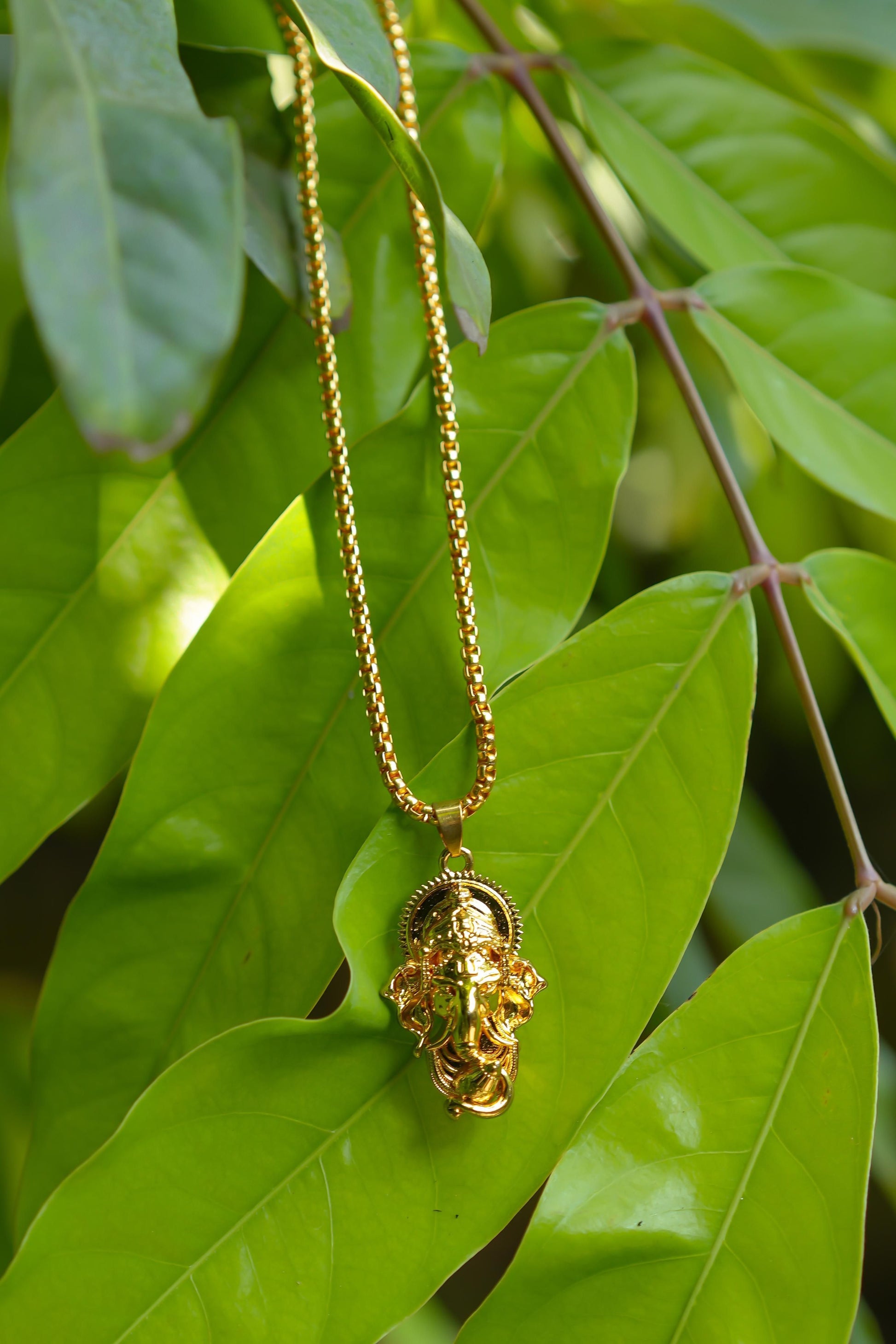 Ganesha Pendant With Snake Chain (Gold) - Rugged Lizard