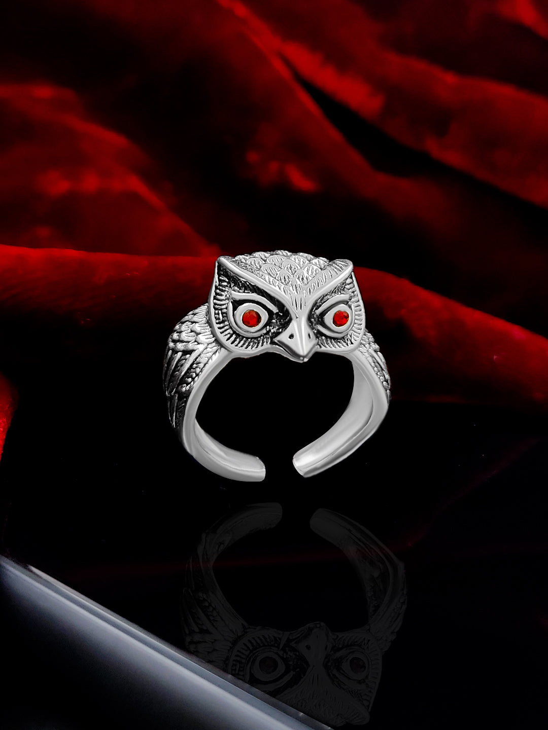 Saizen Silver Rings for Men Owl Face Ring - Rugged Lizard