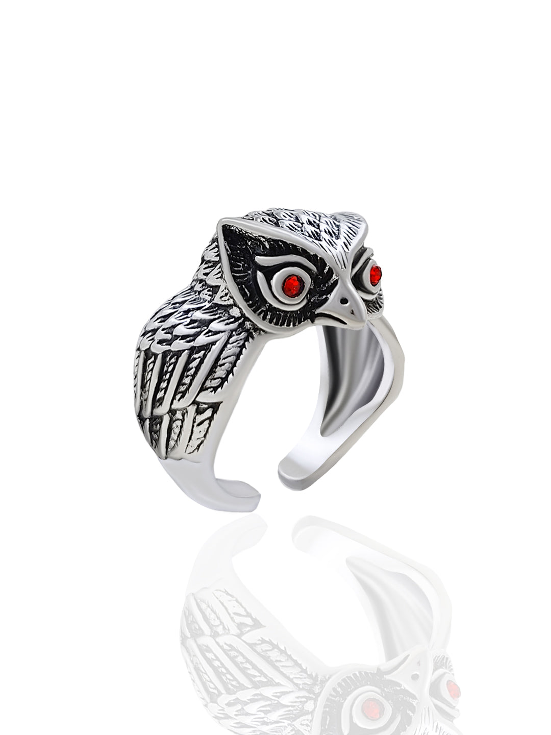 Saizen Silver Rings for Men Owl Face Ring - Rugged Lizard