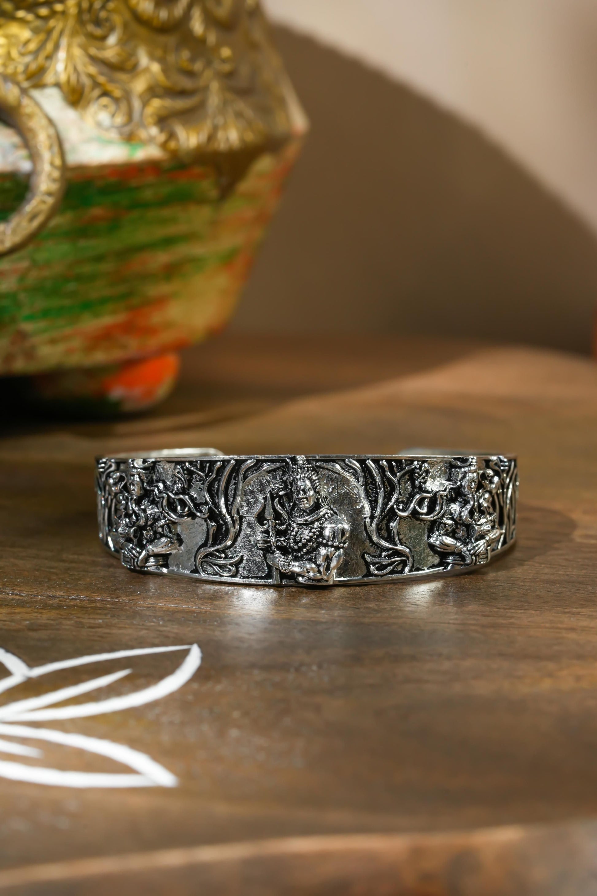 Men's Oxidised Silver Mahakal Bracelet - Rugged Lizard